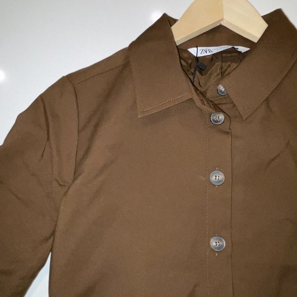 Zara Pleated Crop Top Button Up Shirt - Picture 4 of 10